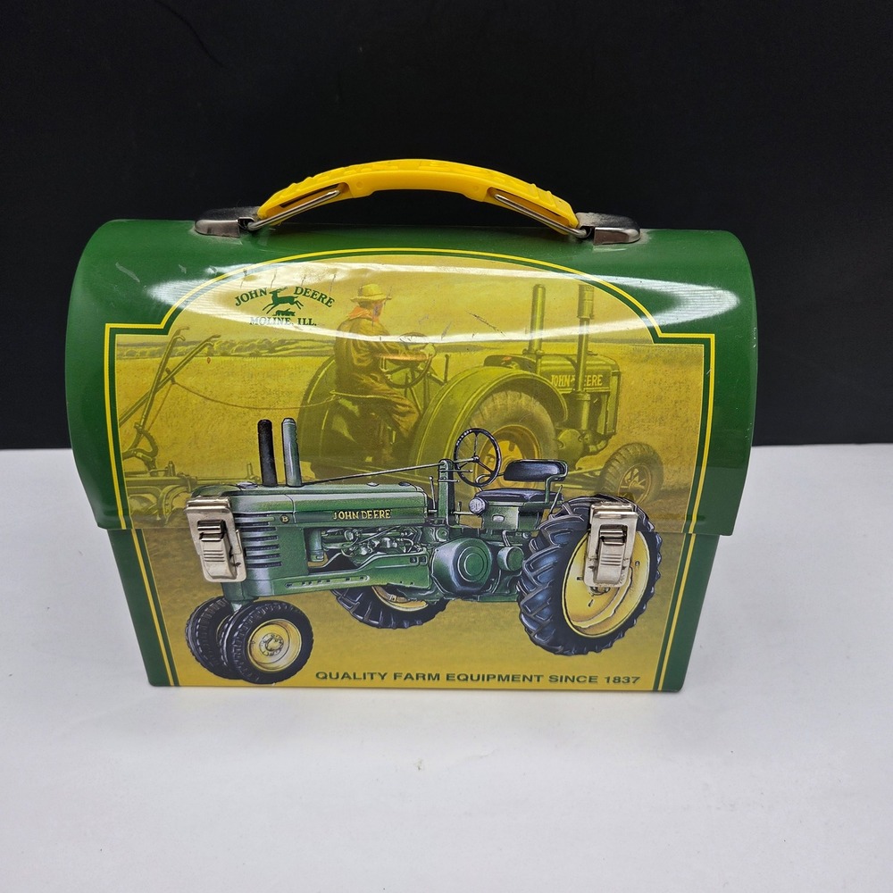 John Deere Lunch Box Tin Box Co Dome Top Green Yellow Tractor Farm Decor Small